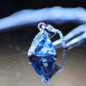 Natural Swiss Blue Topaz Pendant Solid Sterling Silver , December Birthstone